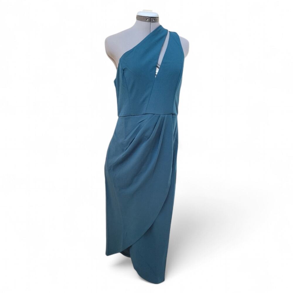 Lulus Fabulous Forever Teal One-Shoulder Cutout Tulip Midi Dress Size Large